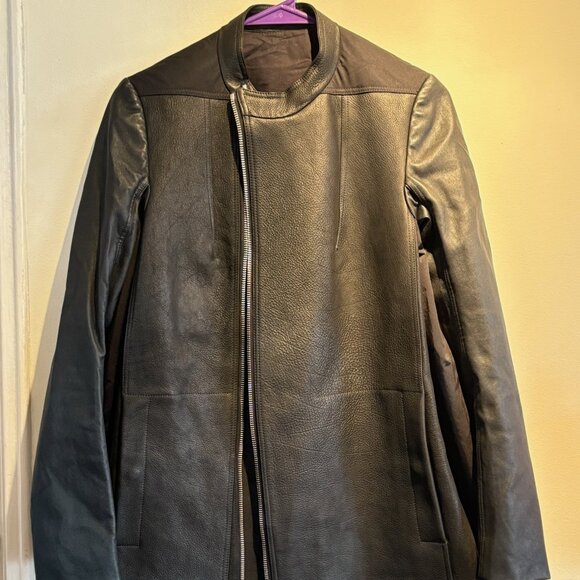 Rick Owens - Knee Length Leather Coat - Picture 1 of 4